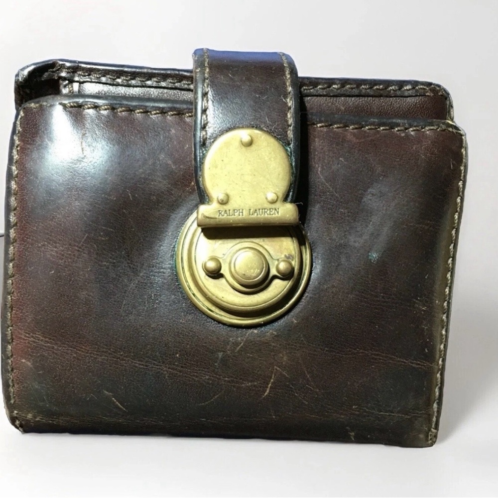 Ralph Lauren Collectors Leather Pad Lock Card Coin Wallet Zipper Pocket BillFold